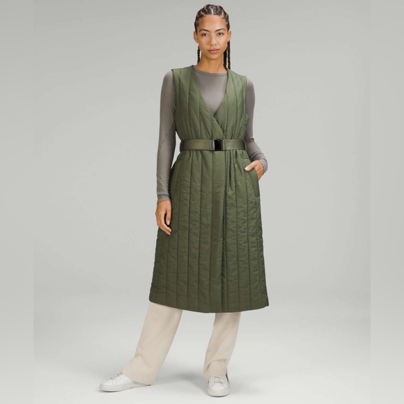 Lululemon Belted Long Insulated Vest Medium Olive - Picture 1 of 9